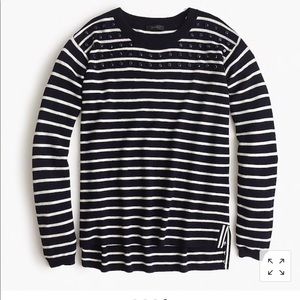 J crew navy and white striped bedazzled sweater XS